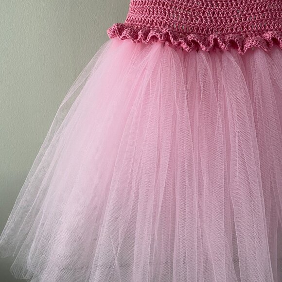 Handmade Children's Cotton Dark Pink Light Pink Tulle Tutu Dress - Picture 9 of 14